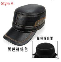 Mens Outdoor Leisure Cap Adult Genuine Leather Hat Male Winter Ear Protection Flat Peaked Cap Youth Leisure baseball Cap B7224