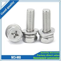 5/50set Stainless Steel Cross Phillips External Hex Hexagon Head SEM Screw M3 M4 M5M6 M8 Flat Washer Spring Gasket Assemble Bolt