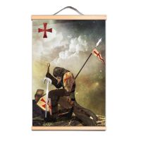 ☒ Knights Templar Wall Art โปสเตอร์ Christian Crusaders ผ้าใบภาพวาดสำหรับห้องเรียนห้องนั่งเล่นหอพักตกแต่งบ้าน