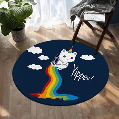Rainbow Round Carpet Cute Animal Bathroom Living Room Circle Area Rug Non Slip Floor Mats Kid Play Crawling Mat