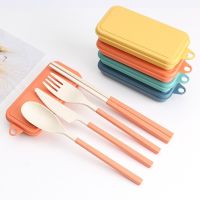 4pcs Travel Cutlery Set Foldable Spoon Fork Chopstick With Box Student School Picnic Lunch Portable Cutlery Camping Tableware Flatware Sets