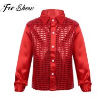 hot【DT】 Children Sequin Shirt Blouse Hip-hop Jazz Boys Performance Dancewear Kids Costume