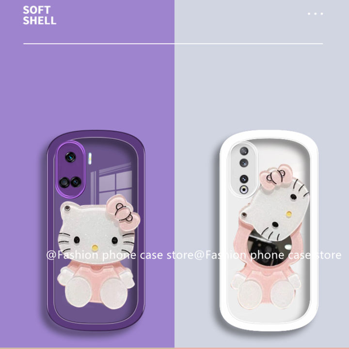 phone-case-เคส-honor90-honor-90-lite-5g-เคสใสสีพร้อม-hellokitty-ป้องกันเลนส์กระจกแต่งหน้าฝาครอบอ่อน2023