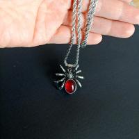 Mens Punk Vintage Retro Red Crystal Stone Spider pendant Necklace Gothic Women Biker Stainless Steel Jewelry 60cm