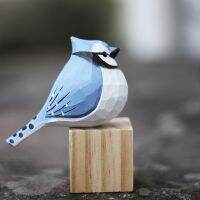 【YF】✆  Wood carving blue jay handmade natural solid bird desktop Cyanocitta cristata