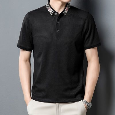 HOT11★BROWON New Summer Polo Men Fashion Solid Color Short Sleeved Polo Shirt Men Business Cal Turn-Down Collar Waffle Polo Shirts