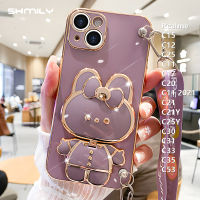 เคสโทรศัพท์ชุบโลหะด้วยไฟฟ้าสุดหรูสำหรับ Realme C15 C11 C17 C53 C20แต่งหน้ารูปกระต่ายผีเสื้อน่ารักเป็นซิลิโคนนิ่ม + C11