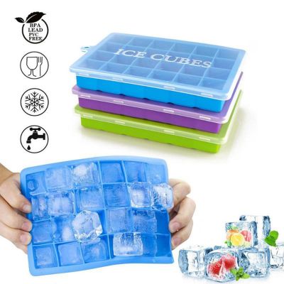 24/21 Grid Silicone Ice Cube Tray Ice Cube Maker with Lid Containers Cube Grid Mold Ice Tray Ice mold with Lid  Silicone Mold