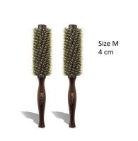 Handle Wooden Bristle Round Hair Dressing Brush45 หวีไดร์กลมขนหมูป่าผสมไนล่อนแนวเฉียง ขนนุ่มนิ่มไม่เจ็บหนังศรีษะสำหรับม้วนไดร์ยกโคนเพิ่มโวลุ่ม  - size M x 2 ชิ้น