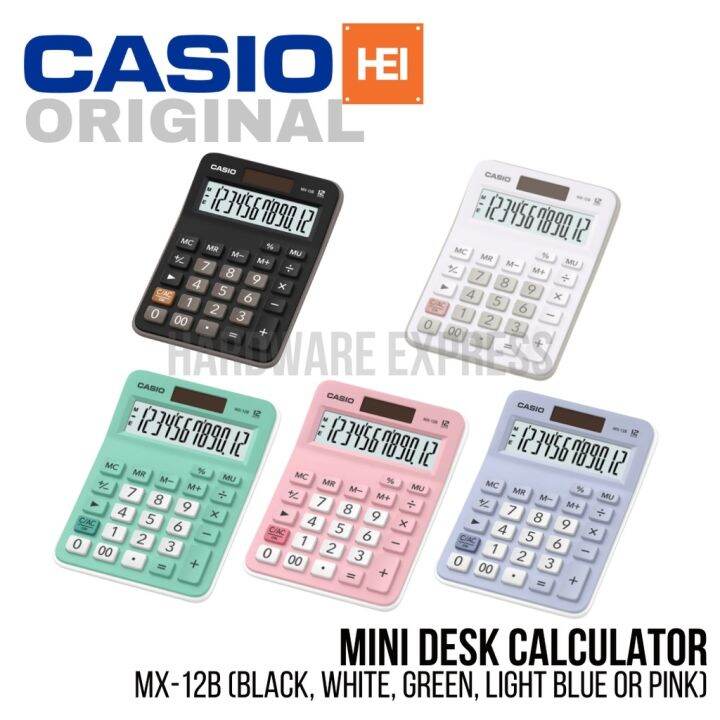 CASIO MX-12B Mini Desk Type Calculator Black White Pink Light Blue And ...