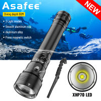 Asafee DV56 Super Bright Underwater Flashlight XHP70 LED Diving Scuba uses 26650 Battery 3 Gear Press Magnetic Switch 80M Underwater IPX8 Waterproof