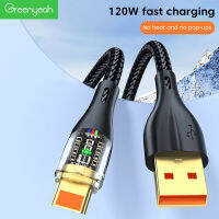 Greenyeah สาย USB 120W 6A ชนิด C สายชาร์จเร็วสุดยอดสายชาร์จข้อมูล USB USB แบบถักโปร่งใสสำหรับโทรศัพท์