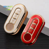 3ปุ่ม SHELL FOB สำหรับ Fiat Panda Punto Lancia Musa ducato 500L TPU GOLD EDGE รถ flip Key Case Access s