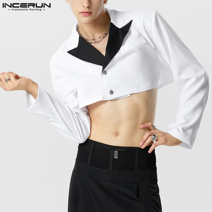 incerun-เสื้อนอกคอปกโค้ทระดับไฮเอนด์เสื้อสูทคอกว้างปาร์ตี้สีแขนยาวสำหรับผู้ชายฮิต-สไตล์ตะวันตก