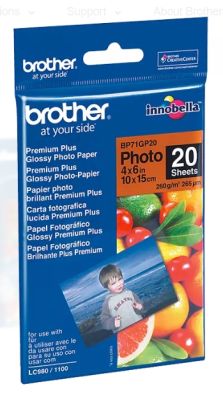 BROTHER กระดาษภาพถ่ายผิวมัน Innobella Premium Plus (4”x6”/ A4, 260แกรม, 20แผ่น) BP71GP20 , BP71GA4