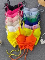 SINGREINY Women Drawstring Strap Crop Tops Sexy Sleeveless V Neck Slim Y2K Tops 2021 Summer Korean Off Shoulder Short Camisole