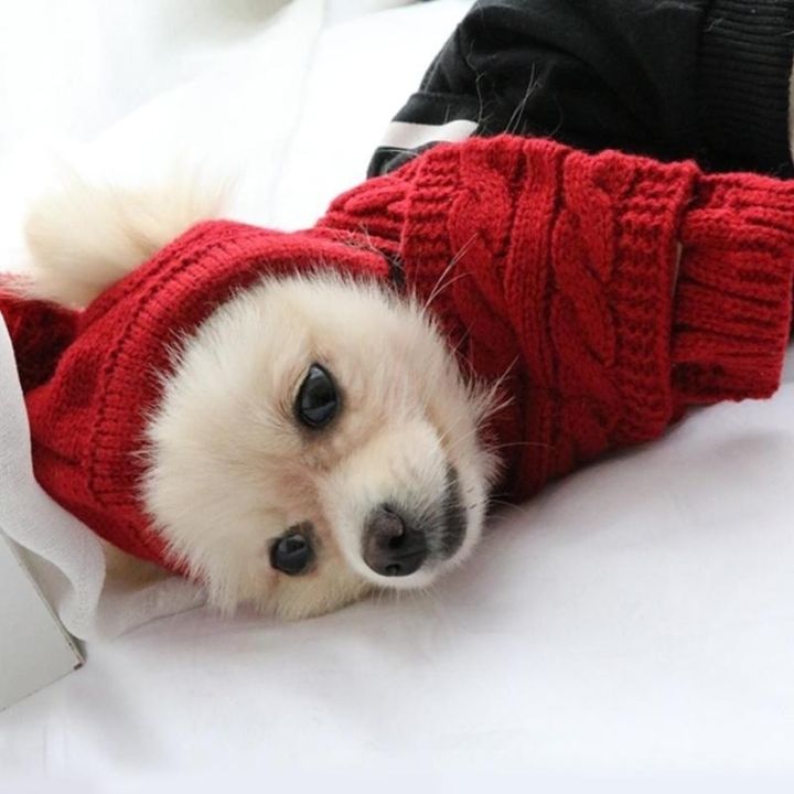หมวกลายทางอบอุ่นสำหรับสุนัขฤดูหนาวหมวกถัก-ผ้าพันคอคอชุดเสื้อสุนัขรูปหมีซานต้าชุดเสื้อผ้าน้องผ้าเสื้อผ้าคริสต์มาส