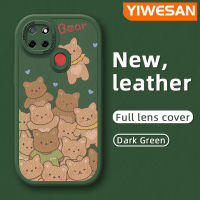 YIWESAN เคสสำหรับ Realme C12,C25s C25 Narzo 20 Narzo 30A Narzo 50A การ์ตูนน่ารักลายหมีลื่นไถลเคสโทรศัพท์หนังนิ่มดีไซน์ใหม่กล้องคลุมทั้งหมดป้องกันการกระแทกกันกระแทกกรอบสีนิ่ม