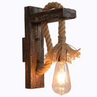 LED Vintage Wood Hemp Rope Wall Lamps Fixture Retro Hallway Bedside Loft Light Luminaire Industrial Decor Lighting Wooden