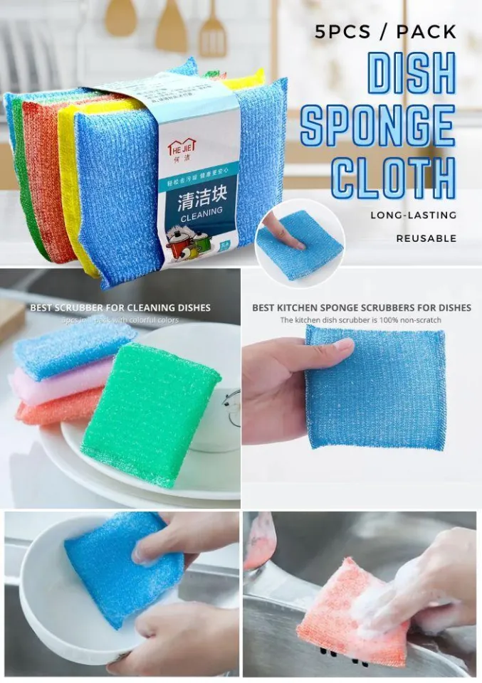 5PCS Double Side Dishwashing Sponge,Multi-Purpose Kitchen Sponge Scrubber,  Round Pan Pot Dish Wash Sponges, Reusable Household Cleaning Tools Kitchen