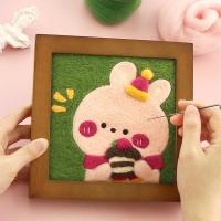 DIY ตุ๊กตาหมีน่ารักผ้าขนสัตว์ Felt Poke พร้อมกรอบตุ๊กตา Plush ที่ยังไม่เสร็จ Poking ของเล่นของขวัญ Handmade Felt Craft พวงกุญแจ Handcraft Kit