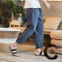 CODwuyan8340 【Good Quality】 Chinese style linen pants men summer thin loose casual pants large size youth pants harem pants wide-leg Knickerbockers