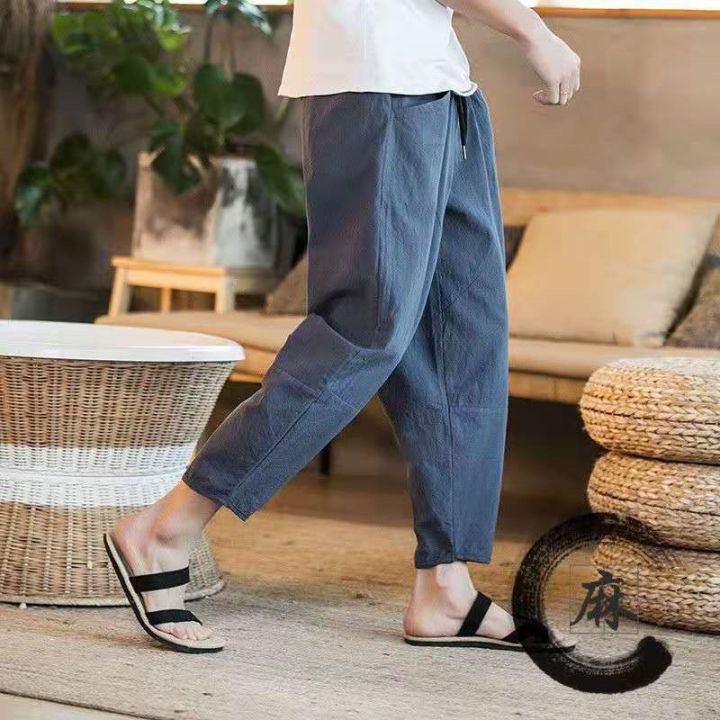 CODwuyan8340 【Good Quality】 Chinese style linen pants men summer thin loose casual  pants large size youth pants harem pants wide-leg Knickerbockers