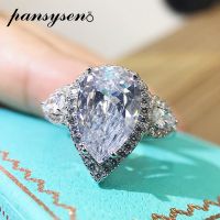 PANSYSEN 925 Sterling Silver Pear Shape Lab Moissanite Rings for Women Bridal Wedding Engagement Ring White Gold Color Anillos