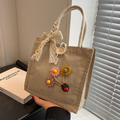 Spot Linen Bag Small Fresh Linen Handbag Korean-Style Go-Out Handbag High-End Feeling Ins Companion Gift Bag