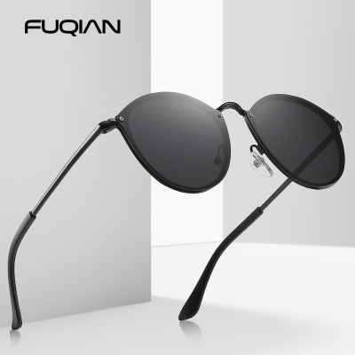FUQIAN 2022รอบแว่นกันแดดผู้ชายแฟชั่นแมวตาผู้หญิงอาทิตย์แว่นตาวินเทจโลหะขับรถชายแว่นกันแดดสีดำสีชมพูแว่นตา UV400