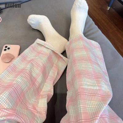 Huilun กางเกงชุดนอนลายสก็อตลายทางลายการ์ตูนหลวมกางเกงระบบปรับอากาศฤดูร้อนพักผ่อนที่บ้านใหม่สามารถสวมใส่ได้