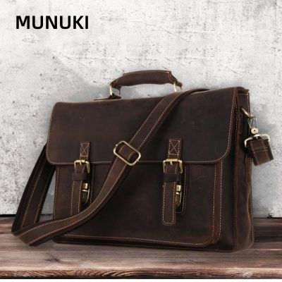 MUNUKI กระเป๋าหนังแท้สำหรับผู้ชาย,กระเป๋าสะพายไหล่กระเป๋าใส่เอกสารความจุขนาดใหญ่สำหรับทำงานกระเป๋าสะพายไหล่สำหรับสาวออฟฟิศหรูหราขนาด14นิ้วปี M088