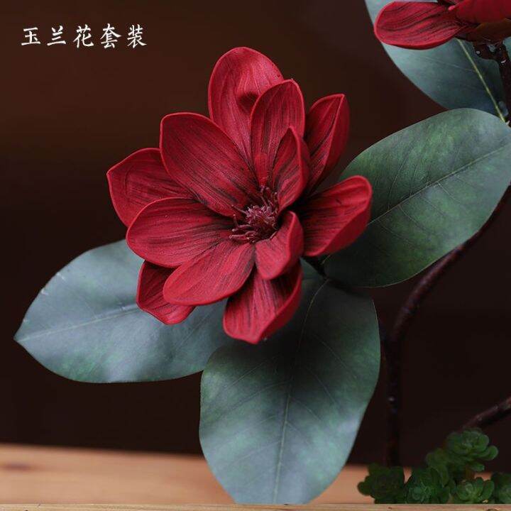 mzd-flower-set-tabletop-ceramics-vase-chinese-magnolia-flower-set-ceramic-vase-decoration-living-room-dining-table-decoration-flower-holiday-party-decoration