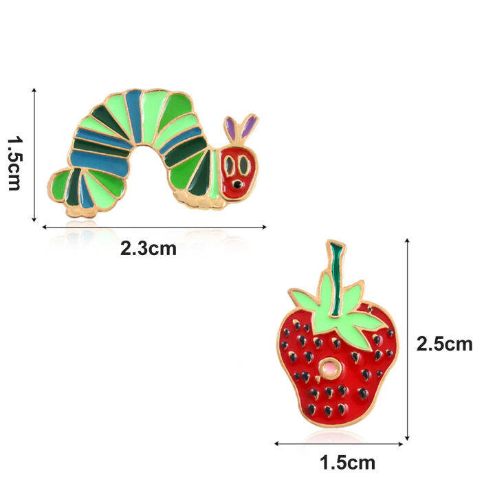 หมุดเข็มกลัดการ์ตูนเคลือบสีสันสตรอเบอรี่ตกแต่งปกสัตว์รูปทรงเรขาคณิตเข็มกลัดติดป้ายผู้ชายผู้หญิงเครื่องประดับเสื้อผ้าจับคู่ของชำร่วยงานปาร์ตี้