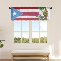 【YD】 Puerto Flag Frog Short Tulle Half Curtains for Room Sheer Valance Window Drapes