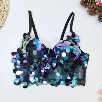 【LZ】✤  Sutiã Push Up de strass para mulheres Bustier colorido Festa Clubwear Top Recortado