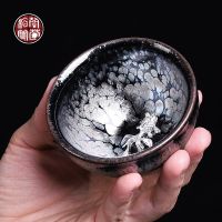 Inlaid silver master cup single cup iron tire oil drop Jianzhan tea cup large single kiln retro tea bowl tea cup home