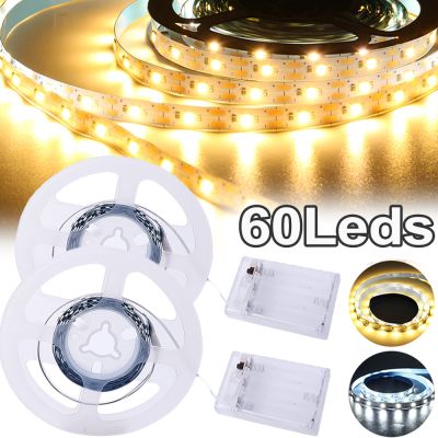 【CW】 1M LED Strip Light Cabinet Stairs Wardrobe 60 Beads/m Battery Powered with Box White/Warm String Home Decoration