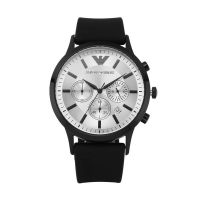 นาฬิกาข้อมือผู้ชาย AR11048 Emporio Armani Quartz Silver Dial Black Rubber Men Watch