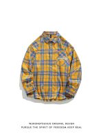 Retro contrast color plaid niche long-sleeved shirt men and women tide brand American loose bf style all-match shirt 【BYUE】