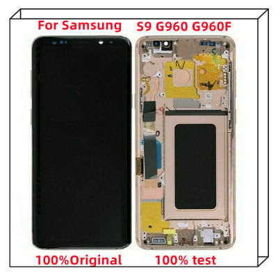 จอแอลซีดีพร้อมกรอบ S9 AMOLED ของแท้สำหรับ SAMSUNG Galaxy S9 G960A G960U G960F หน้าจอ G960V เครื่องอ่านพิกัดหน้าจอสัมผัสที่มีข้อบกพร่อง
