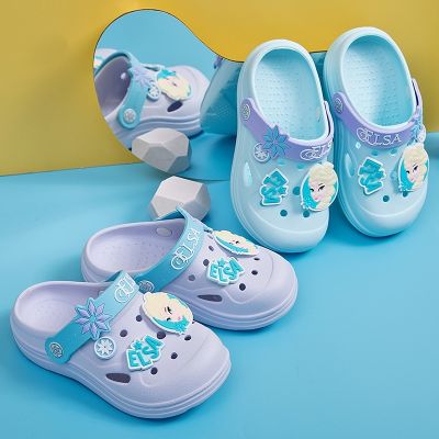 HS-Disney รองเท้าแตะ ป้องกันการลื่น พิมพ์ลายการ์ตูนดิสนีย์ เอลซ่า เหมาะกับเดินชายหาดกลางแจ้ง แฟชั่นฤดูร้อน สําหรับเด็ก-XQW