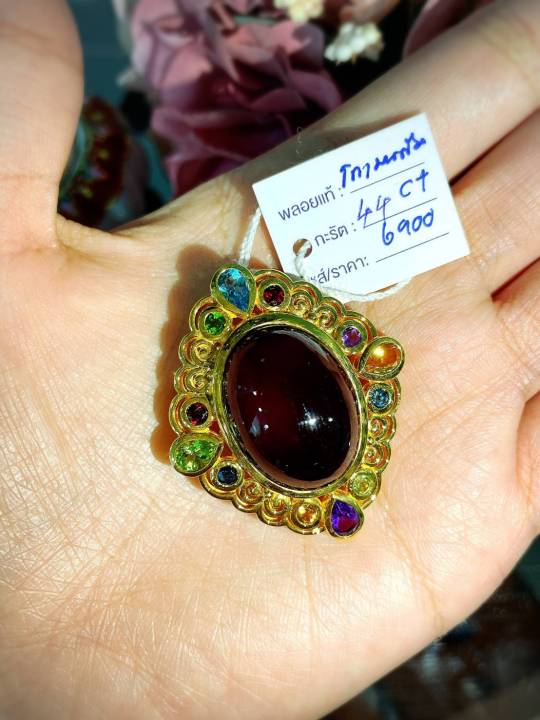 rare-gems-orange-garnet-จี้เข็มกลัดโกเมนสีส้ม-หายาก-44-กะรัต-ล้อมพลอยแท้-นพเก้า-เรือนเงินชุบทอง