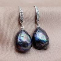 Black Pearl Earrings Natural Baroque Pearl Silver Earrings Drop-shaped Black and Blue Pearl Womens Earrings Mothers Gift