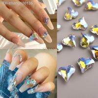 10Pcs/set Heart Nail Charms Crooked Heart Nail Parts Aurora Crystal Rhinestones Holographic Diamond Stones 3D Manicure Decor