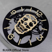 38.9MM Black Sterile Dial Full Skull Skeleton Watch Dial Fit For ETA 6497 ST3600 Hand-Winding Movement Luminous Numerals For Men