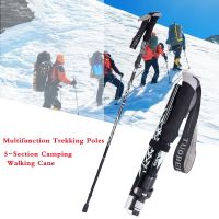 Multifunction Trekking Poles Folding Hiking Walking Stick Portable 5-Section Camping Walking Cane Easy Put Into Bag Accessories