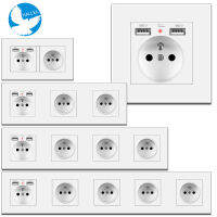 White Multi Frame EU French Power Socket, Built Dual USB 2.1A Fast Charger Outlet, Français Socket Poland 110-250V 16A Grounding