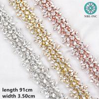 (1 YARD) Silver clear bridal beaded crystal rhinestone applique trim belt gold sewing iron on for wedding dress clothing WDD0278