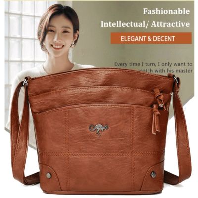 Womens r multi-pocket large-capacity soft leather crossbody shoulder bag